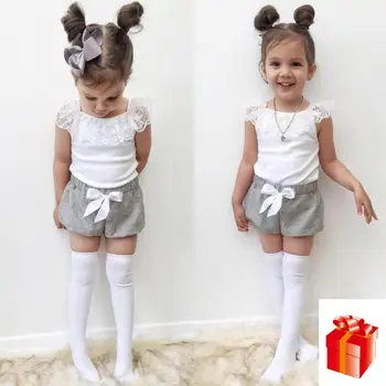 

Summer Girl Clothes 2019 New Casual Girls Clothing Suit Sleeveless Lace Shirt + Shorts Children Suit Girls 1 2 3 4 5 6 Years Old