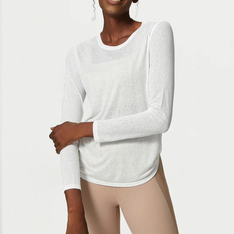 Women Long Sleeve Yoga Shirt Side Pleated Loose Workout Gym Top Breathable Quick Dry, yoga top,yoga shirt,sports shirt,sports t shirt