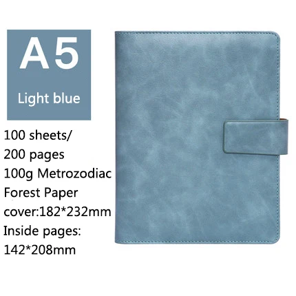 Деловая записывающая книжка в форме листа, Офисная спиральная застежка для блокнота с пряжкой, дизайн из искусственной кожи, утолщенный блокнот-органайзер A5 B5 - Цвет: A5 Light blue