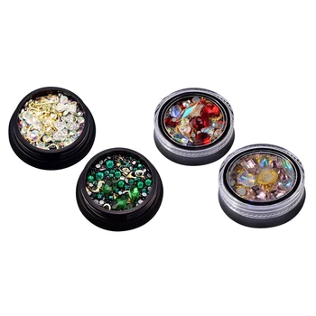 

4 Box 3D Nail Jewelry Colorful Mixed Acrylic Tip Diamond Flat Jewel Stone, 2 Box 4X1.45Cm & 2 Box 3.5X1.5Cm