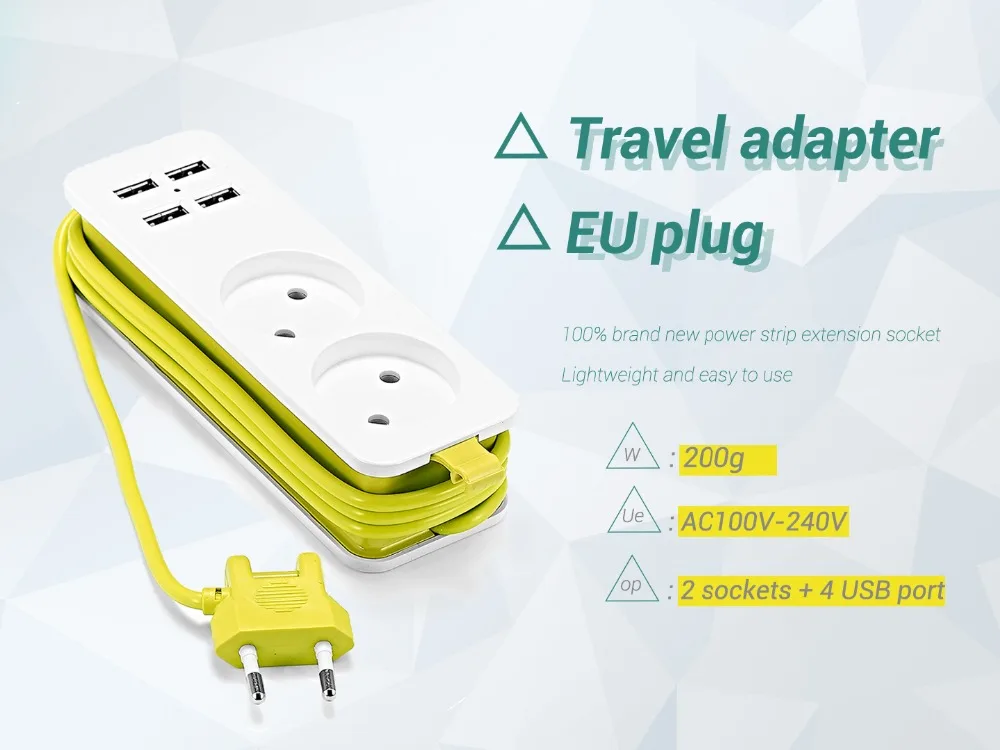 Портативные удлинительные розетки европейского стандарта 1,5 м, защита от перенапряжения, несколько разъемов с 2 разъемами переменного тока, 4 usb-порта для смартфона