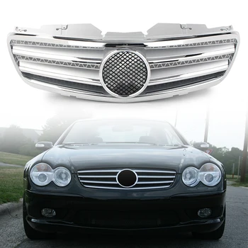 

Car Front Grille Upper Grill w/ Emblem For Mercedes Benz SL-Class R230 SL500 SL600 SL550 W230 2003 2004 2005 2006 Chrome Silver