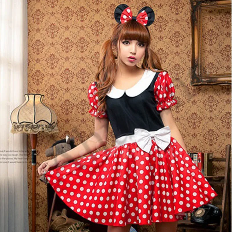 Dress and headwear Милое Платье для девочек; женские платья с Минни Маус; карнавальный костюм на Хэллоуин; танцевальное трико с Микки Маусом; танцевальная одежда в горошек для девочек; C076 - Цвет: Dress and headwear