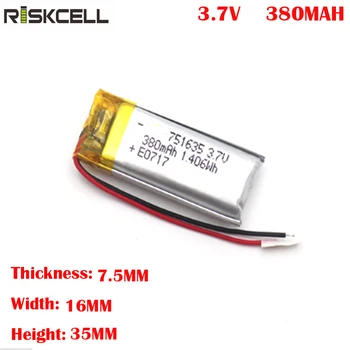 

CE UL EN62133 approved 751635 Rechargeable polymer li-ion battery 3.7v 380mah lipo battery
