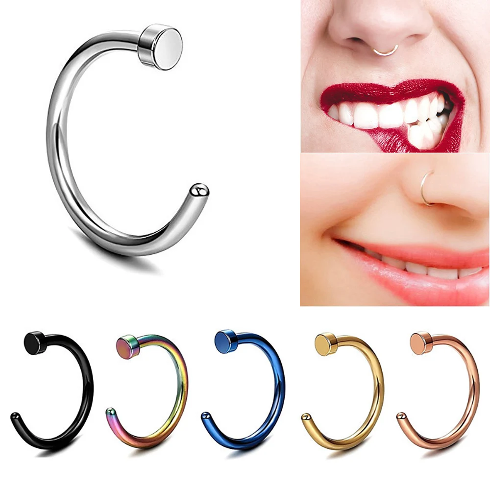 Jewelry Ring C-Clip Tragus Body-Piercing Stainless-Steel Fake Nose Faux-Septum Rook Punk