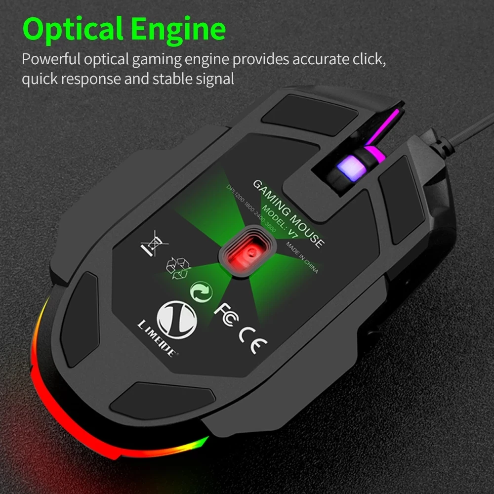 Wired mouse V7 six-key colorful luminous game esports mechanical game computer mouse USB interface bluetooth computer mouse