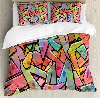 

Colorful Duvet Cover Set Abstract Grunge Arrows Graffiti Inspired Spray Paint Style Figures Illustration Bedding Set Multicolor