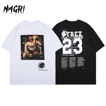 

Short-sleeved Men Summer High Street Oil Painting Graphic Hip Hop T-shirt Male Casual O-neck Letter Print Clothing Top Tees