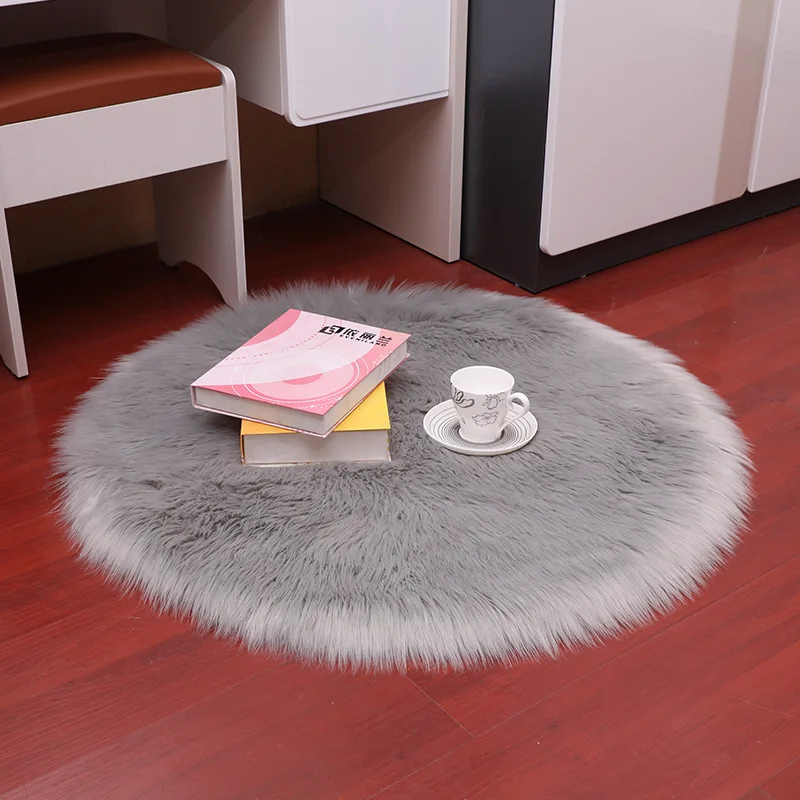 Fur Area Rugs Plain Fluffy Round Pad Carpet Hairy Bedroom Carpet Mat Cover 