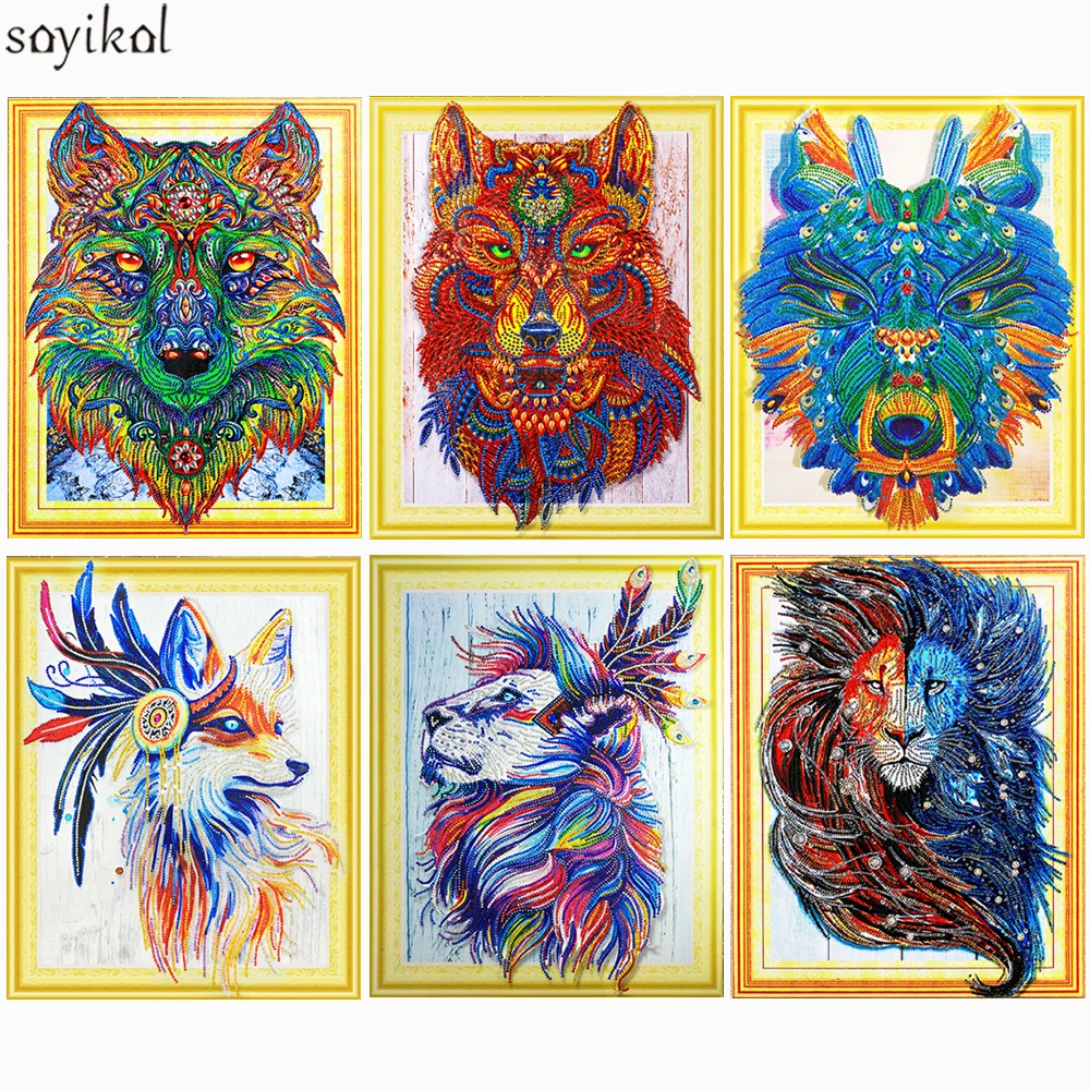 5D алмазная живопись вышивка крестиком тигр волк искусственная мозаика животные