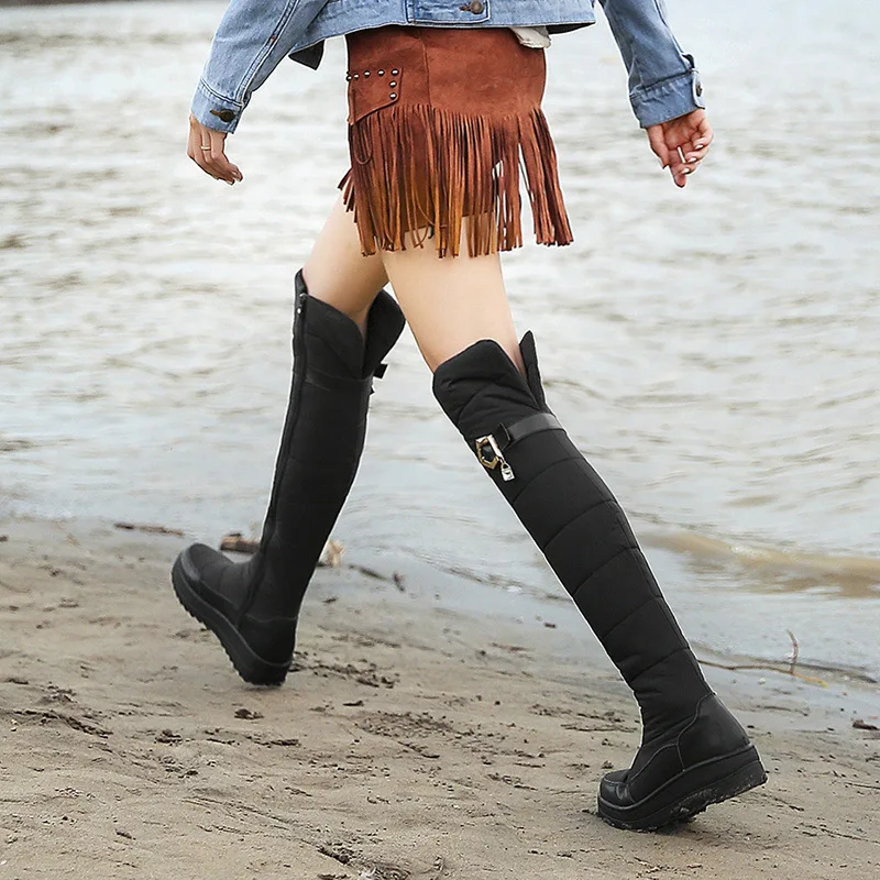 

Winter New Style Warm Snow Boots Genuine Leather over-the-Knee WOMEN'S Thigh Boots Zipper yu rong xue Thick Bottomed Anti-slip W