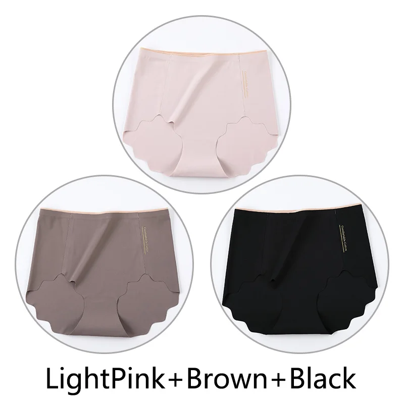 LightPink Brown Blac 3 шт Бесшовные трусы женские с высокой талией сексуальные трусики L-XXL белье большого размера мягкий Ультратонкий дышащий Женский нижнее белье - Цвет: LightPink Brown Blac