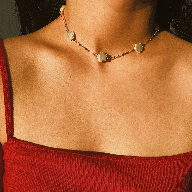 

Simple Sexy Women Necklace Choker Charms Star Pearls Metal Necklaces Femme Party Chains Chocker Necklace Jewelry Bijoux Mujer