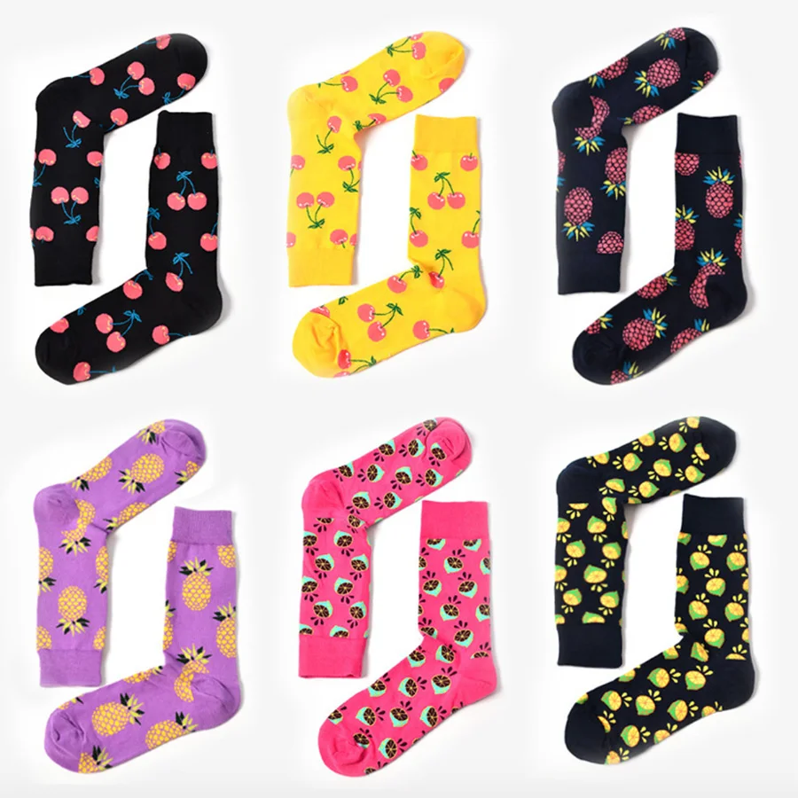 

Colorful Cute Fruit Pattern Crew Socks for Women Funny Cherry Lemon Pineapple Patterned Casual Cotton Female Socks 1 Pack