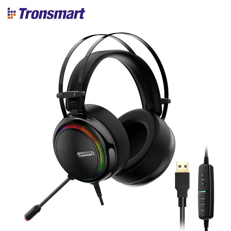 

Tronsmart Glary Gaming Headset 7.1 Virtual Surround Sound Stereo Sound with Colorful LED Lighting USB Interface Mic for PC