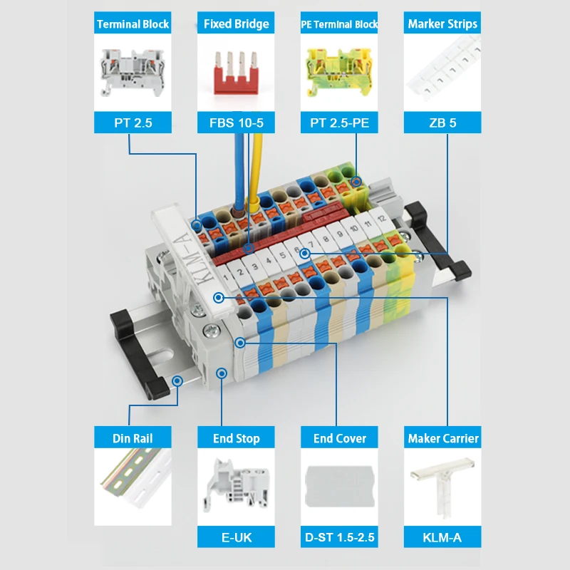 Din Rail Terminal Blocks PT-2.5  Push In Spring Screwless 10pcs Electrical Terminal Block Connector PT2.5 Wire Conductor