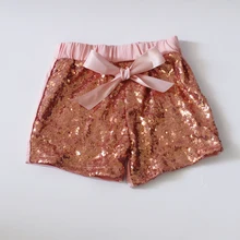 Шорты с золотыми пайетками для девочек, летние шорты для малышей, шорты с галстуком-бабочкой, свободные шорты с эластичной резинкой на талии для детей