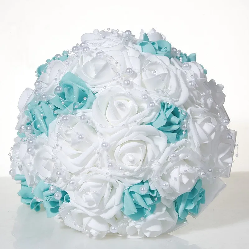 Wedding Bridal PE Bouquet Pearl Foam Rose Artificial Flowers Wedding Party Bridesmaid Decoration Simulation Holding Flower