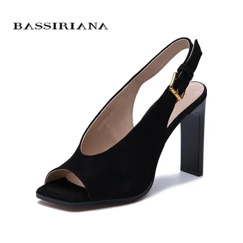 

BASSIRIANA 2020 New Genuine Suede High Heels Woman Office Dress Gladiator Sandals Summer Sexy women's Shoes