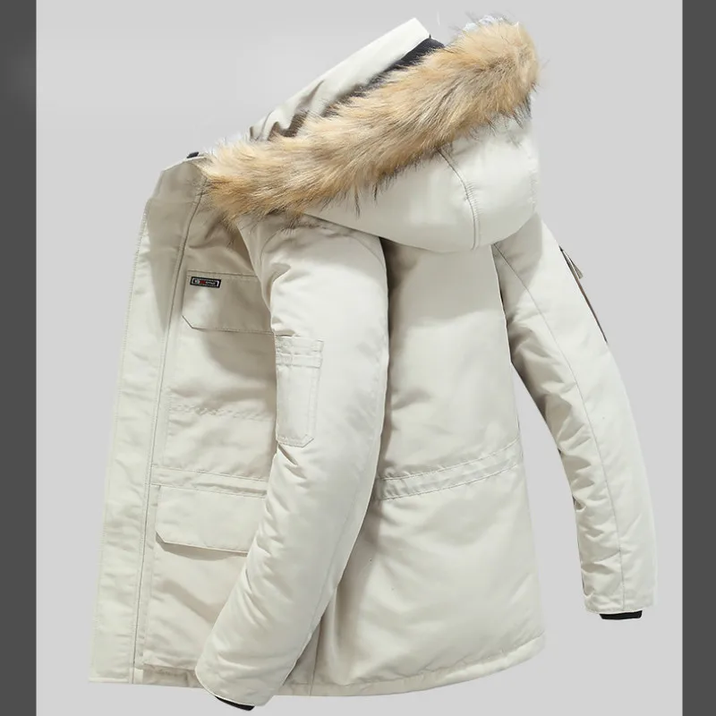 kezrea Winter New Male Casual Hooded Outwears Coat Men Down Jacket Warm Fur Overcoat Men's Solid Thick Fleece Zipper Jackets