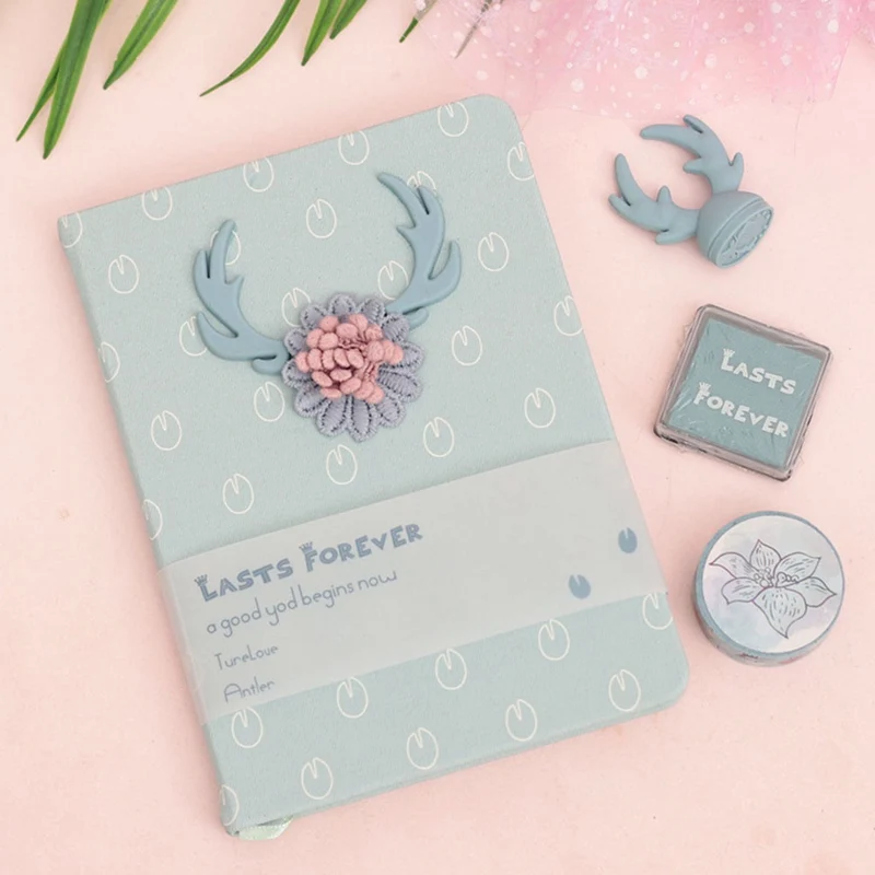 

Hand Account Set Small Fresh Forest Elk Hand Book Cute Color Page Simple Notebook Diary Kawaii Stationery Gift School Supplies