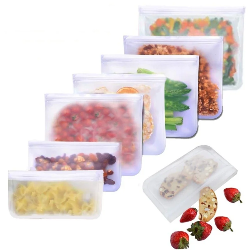 4 размера Портативный ноль отходов, полупрозрачный, с глазурью PEVA Еда сумка для хранения многоразового использования простой бытовой само-печать для еды сумка