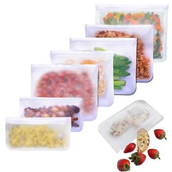 

4 Sizes Portable Zero Waste Translucent Frosted PEVA Food Storage Bag Reusable Simple Household Self-sealing Food Bag