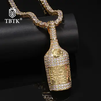 

TBTK New Trendy Silver Color Iced Out Wine Bottle Pendant Necklace Unisex Punk Street Style Crystal Charms Jewelry 2019 Hiphop