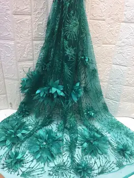 

Latest African 3d Lace Fabrics Embroidered French Green Purple Pink Sequins Lace Fabric 2019 Nigerian French Net Lace Fabrics
