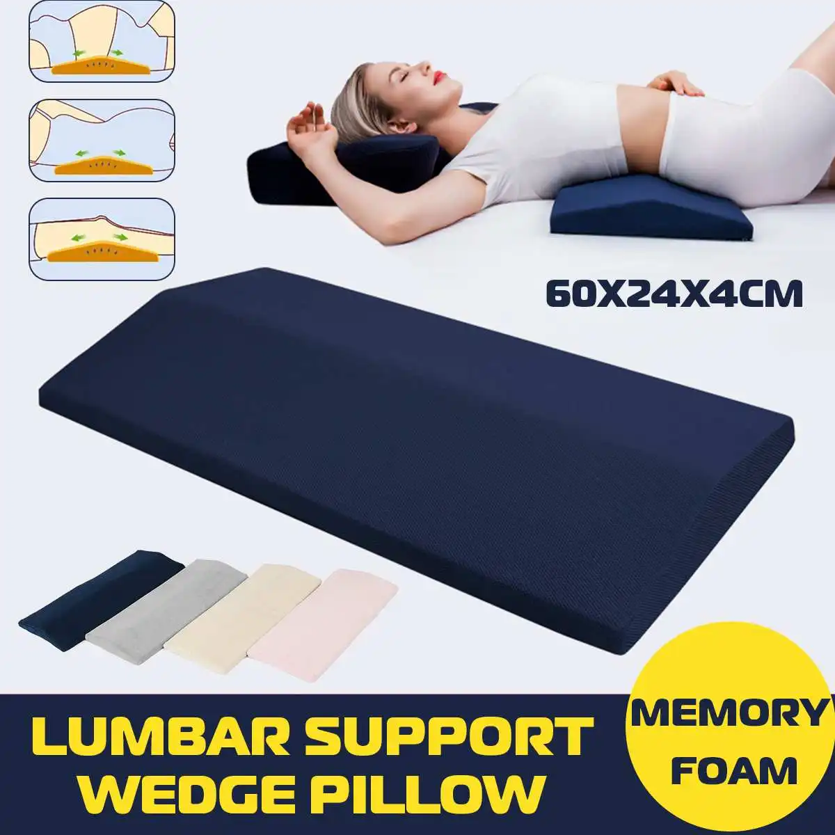 60x24x4cm Memory Foam Bed Triangle Pillow Waist Back Support