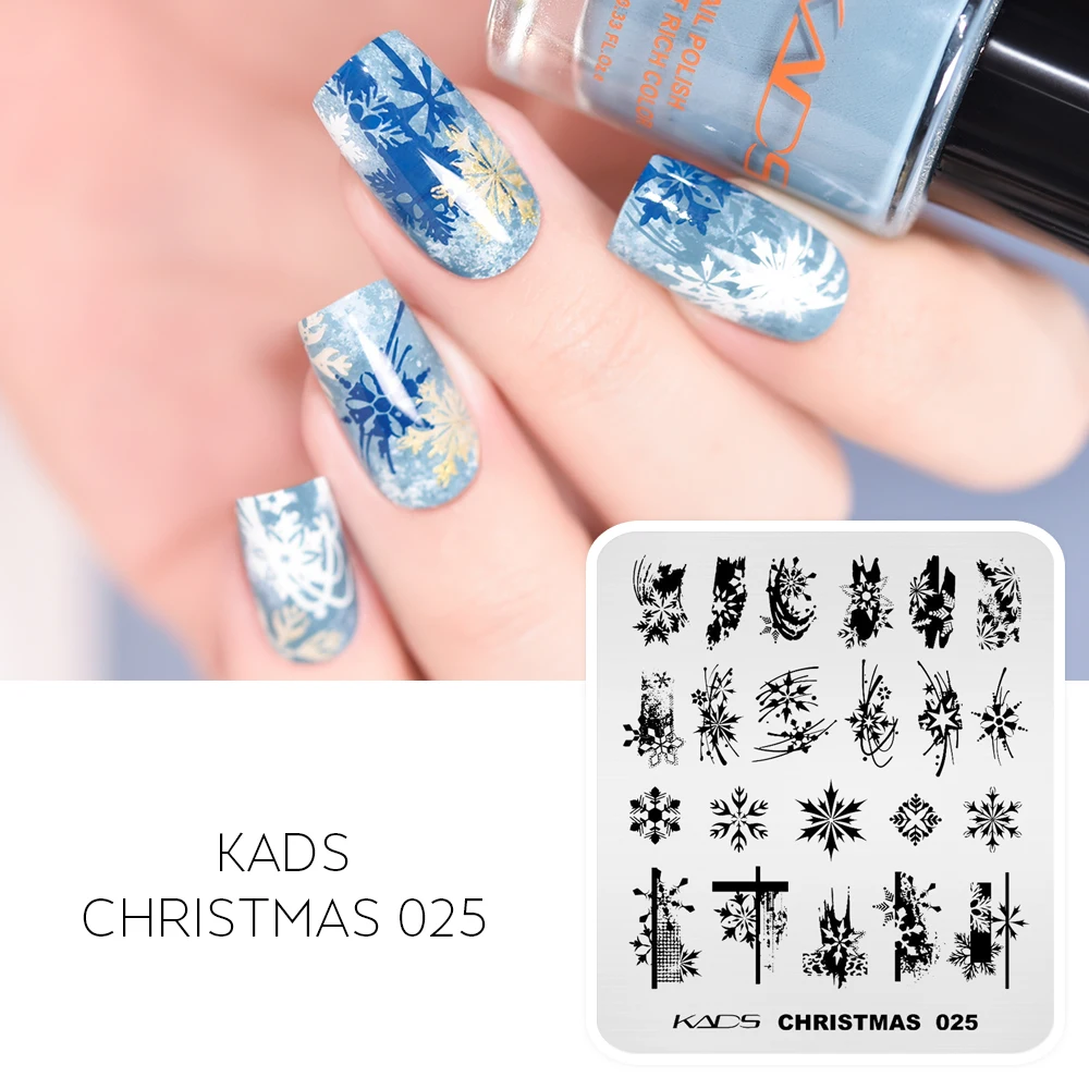 KADS Christmas 025 Nail Stamping Plates Nail Stamp Template Snowflake Xmas Snow Design Manicure Nail Art Tool Nails Design 2021 3