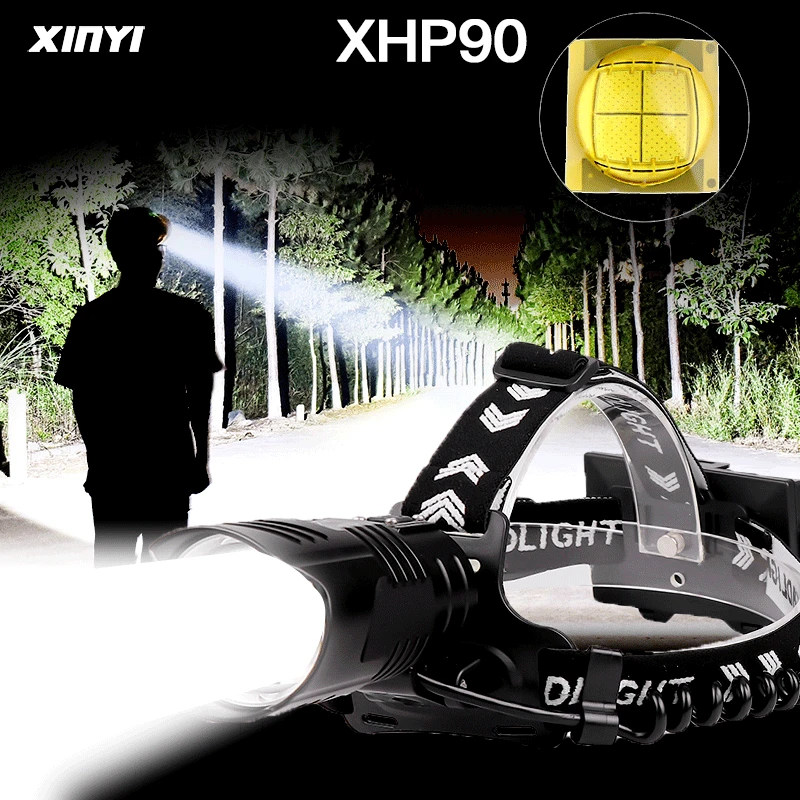 Мощный светодиодный налобный фонарь XHP90/70/50 лм перезаряжаемый через USB фара с 3