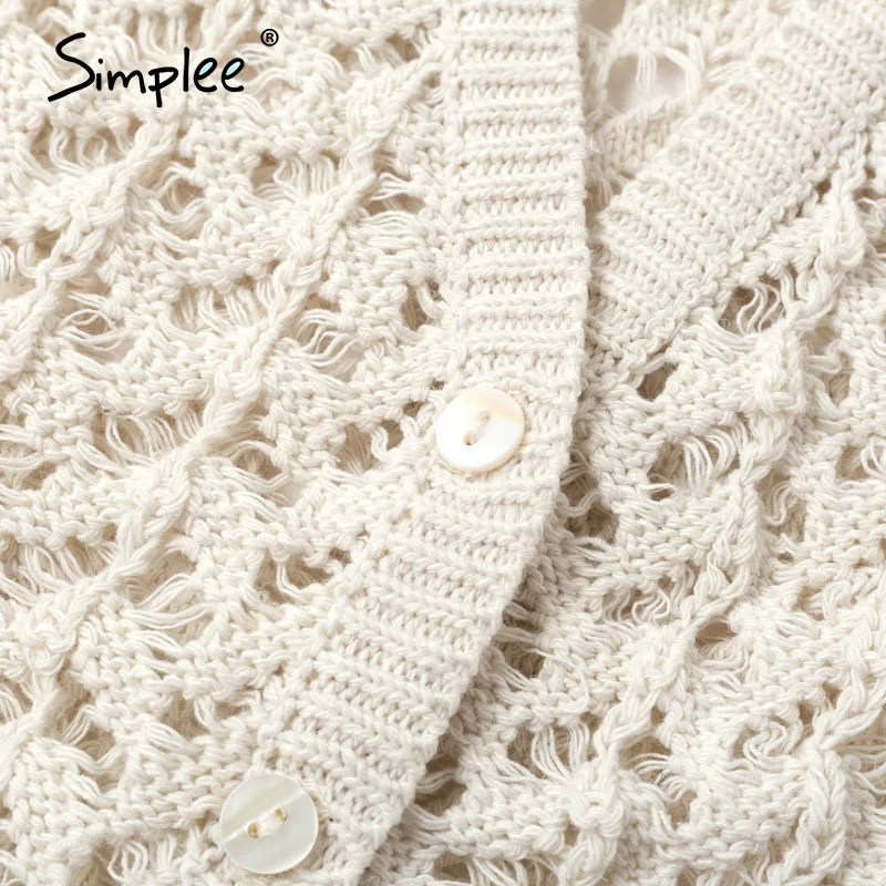 Simplee Винтажные белые женские кардиганы с вырезами свитер весенние повседневные