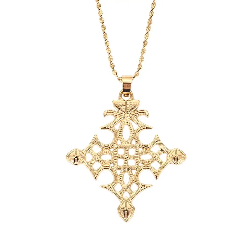 Ethiopian Gold Color Cross Pendants Necklaces Classic Women Christmas Jewekry Gifts | Украшения и аксессуары