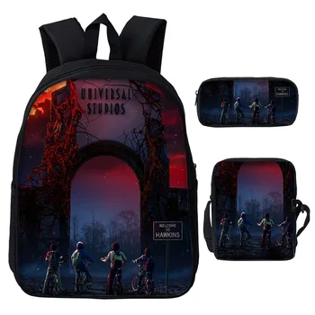 

Simple Style stranger things School Bags Boys/Girl Backpacks High Quality Book bag Kids Shoulder Bag Satchel Knapsack Set of 3