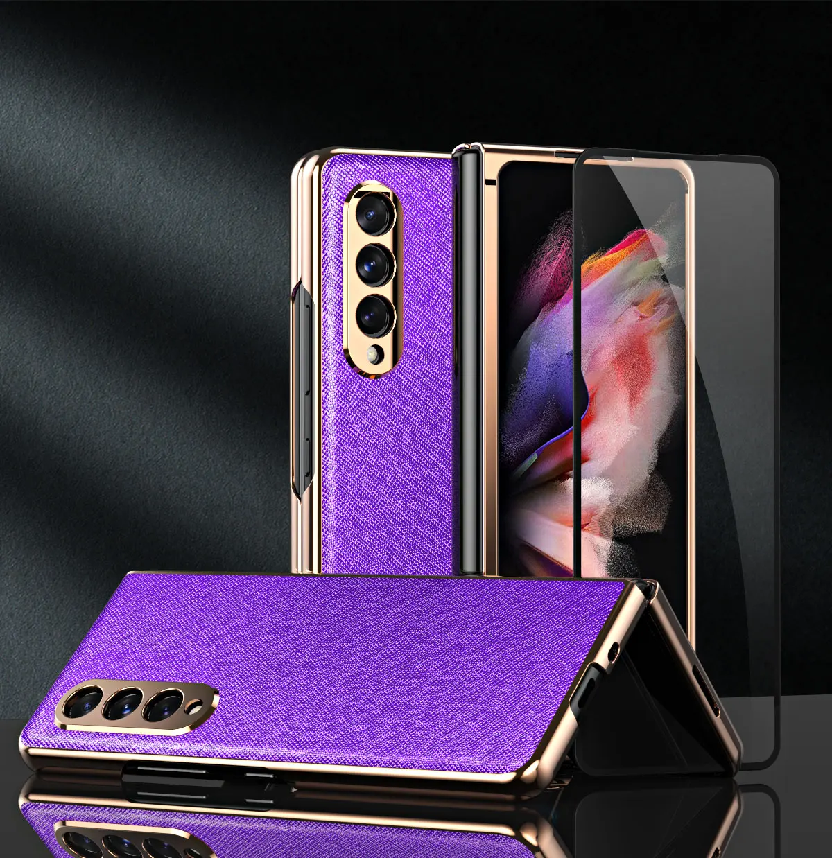 Роскошный кожаный чехол с перекрестной текстурой и передним стеклом для Samsung Galaxy
