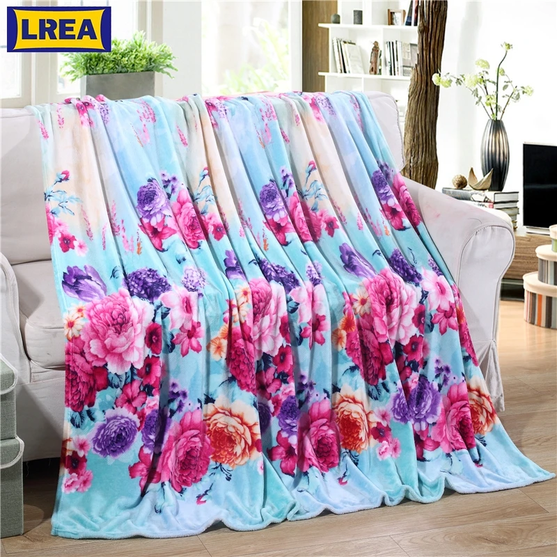 

Home Textile flower print coral fleece blankets on the bed 3 Size for choice bedclothes Towels can be as bed sheet