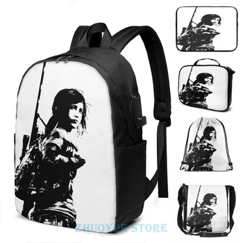 

Funny Graphic print Weathered Ellie The Last Of Us USB Charge Backpack men School bags Women bag Travel laptop bag