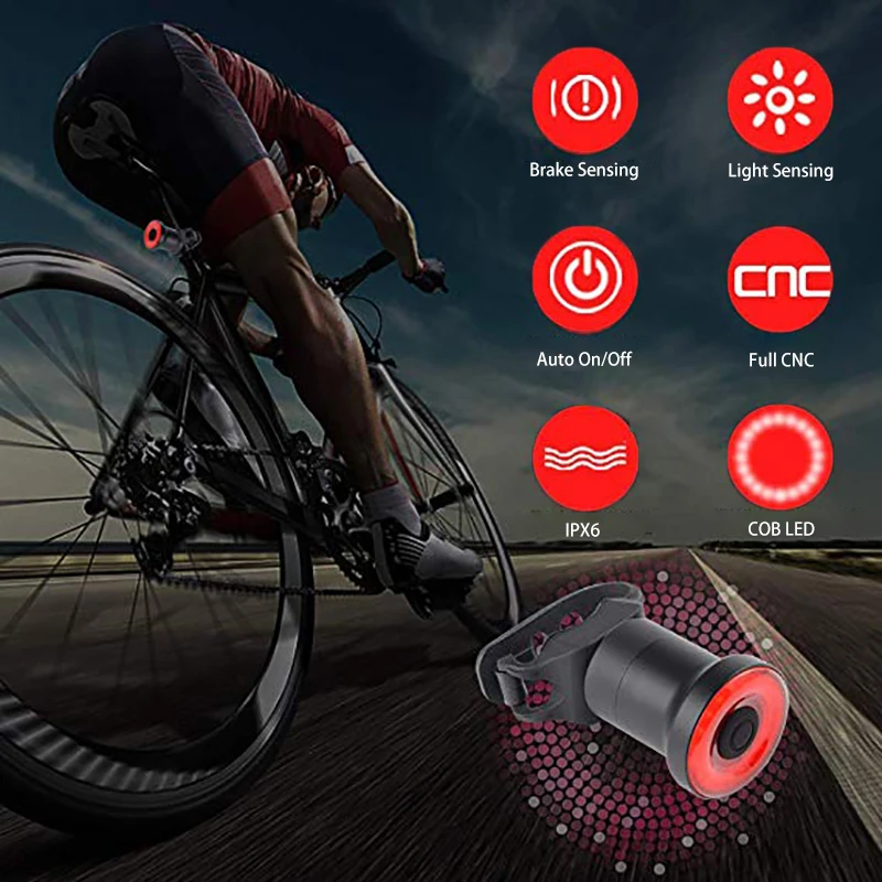 

Smart Bike Tail Light Ultra Bright Bicycle Light Rechargeable Auto On/Off IPX6 Waterproof LED Bicycle Lights Rear Accessories
