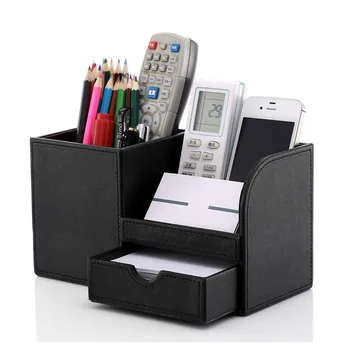 

Multi-functional desktop PU leather storage box business office supplies storage box customization