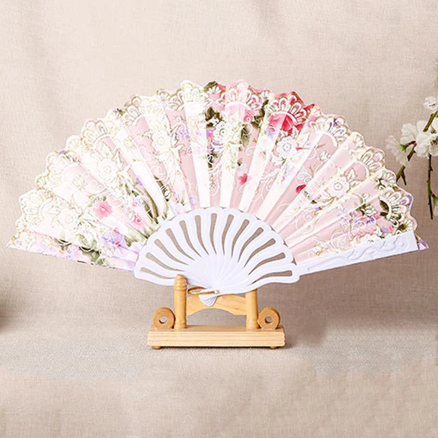Új Kínai Klasszikus Selyem Összecsukható Ventilátor Kézi Virág Szövet Műanyag Vintage Tánc Rajongó Party Esküvői Dekoráció - Image 5