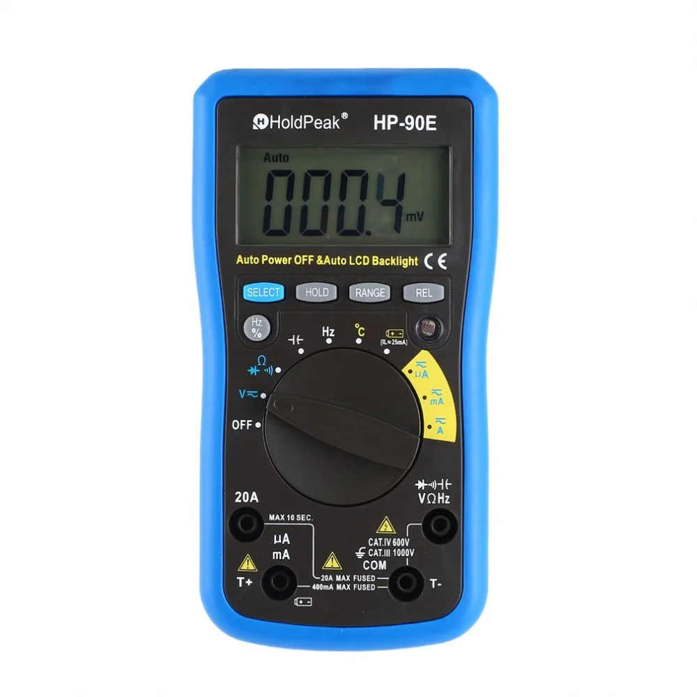 

HoldPeak Digital Multimeter HP-90E Auto Range Digital Multimeter DMM CapHZ Temperature Meter Battery Tester LCD Backlight
