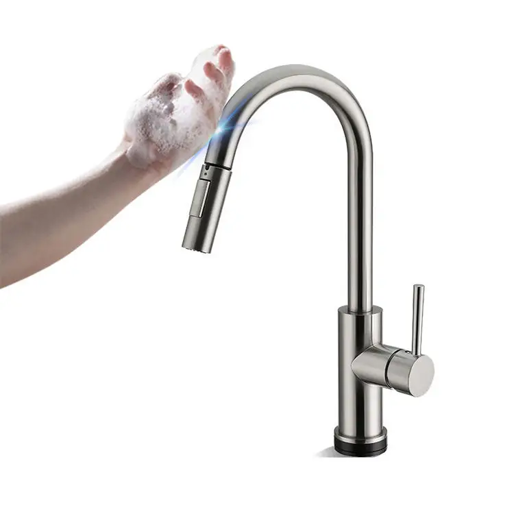 Bruhed Gold Pull Out Sensor  Kitchen Faucet Sensitive Touch Control Faucet Mixer For Kitchen Touch Sensor Kitchen Mixer Tap