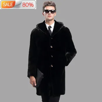 

2020 New Real Men Winter Jacket Hooded Long Mens Coat Plus Size Natural Mink Fur Jackets B23093