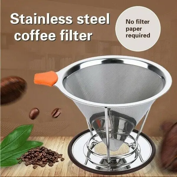

Stainless Steel Pour Over Dripper Coffee One Layer Mesh Filter With Cup Stand Coffee Strainers Tools