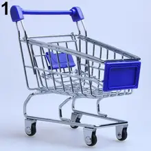  Supermarket Hand Trolley Mini Shopping Cart Desktop Decoration Storage Toy Gift 