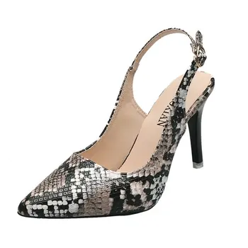 

9cm pumps 2020 summer new wild snake pattern high heel women's waterproof platform fine heel sexy shallow mouth pointed