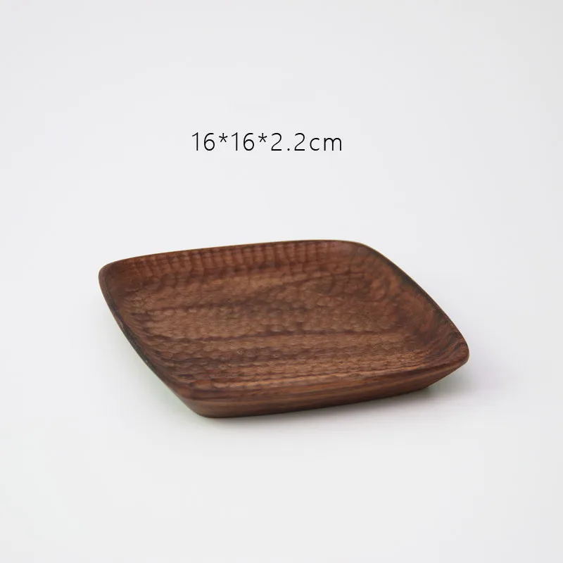 16x16CM Черный орех кастрюля тарелка фруктовое блюдо, тарелка чайный лоток десертный ужин хлеб деревянные тарелки прямоугольная квадратная - Цвет: 16x16CM