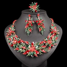 Роскошное кристаллическое ожерелье серьги кольцо комплект ювелирных изделий золото Цвет индийские ювелирные наборы fit с вечерние Свадебный костюм Рождественский подарок для Для женщин