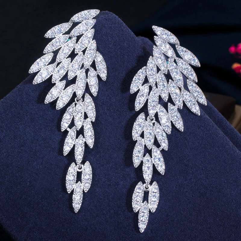 Beaqueen 65mm Long Dangle Drop Wedding Earrings Micro Paved